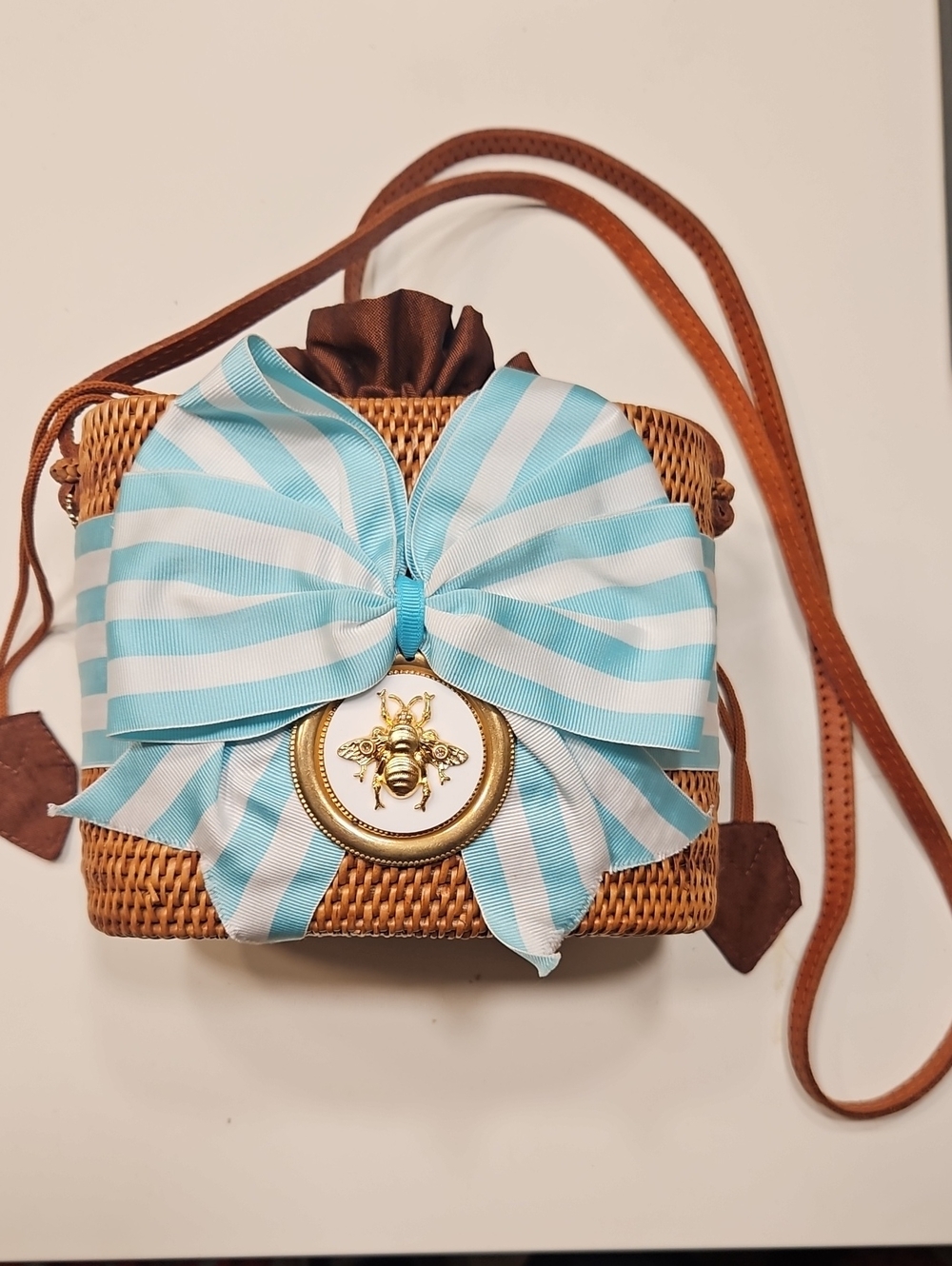 Bosom Buddy Bags Woven Rattan Honey Bee Bow Purse